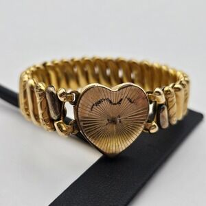 Vintage Marathon‎ Heart Sweetheart Expansion Bracelet Gold Floral Etched